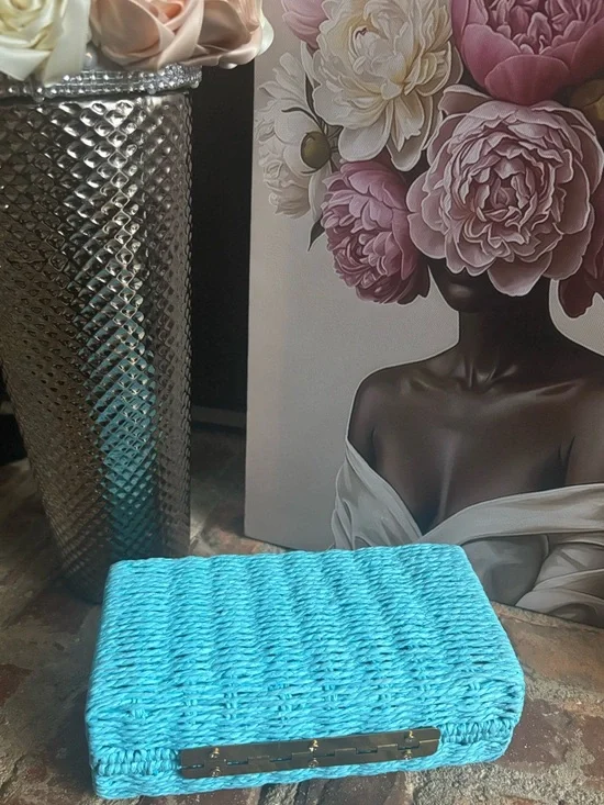 Kurt Geiger Turquoise Woven Chain Clutch - Picture 4 of 6